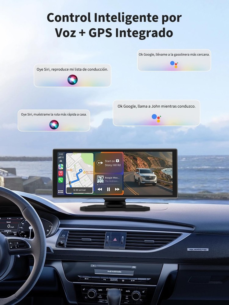 Largest Portable 11.26'' Wireless CarPlay/Android Auto Screen with 2.5D 1920x...