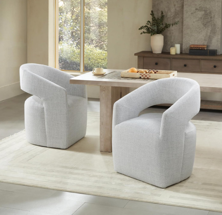 KISLOT Upholstered Barrel Side Dining Chair with Casters, Milk