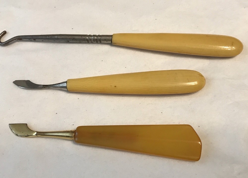 Vintage Bakelite Manicure Tools - Buttonhook - Nail Buffer + 2 Manicure Tools