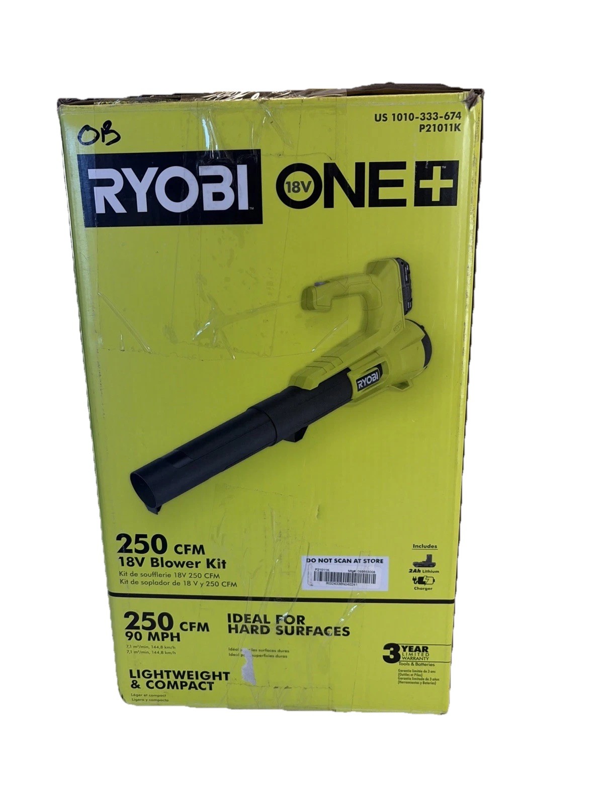 RYOBI ONE+ 18V 250 CFM Blower Kit 2Ah Battery & Charger P21011K