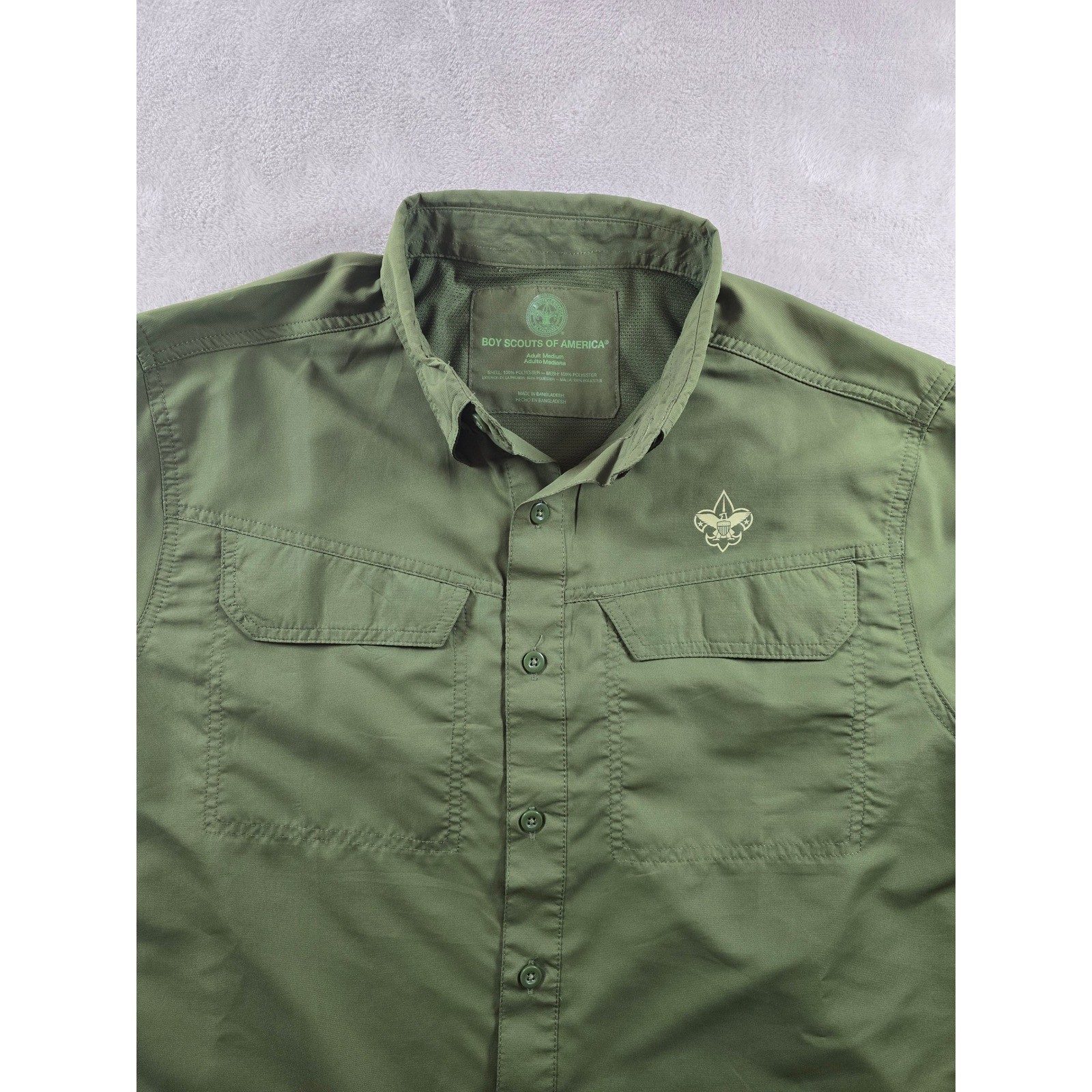 Boy Scouts of America Shirt Adult Medium Green Vented Short Sleeve Button Up