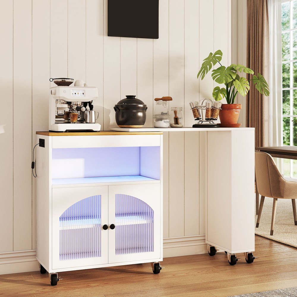 Kitchen Island On Wheels With Extended Table MDF Rolling Kitchen Storage Cabinet