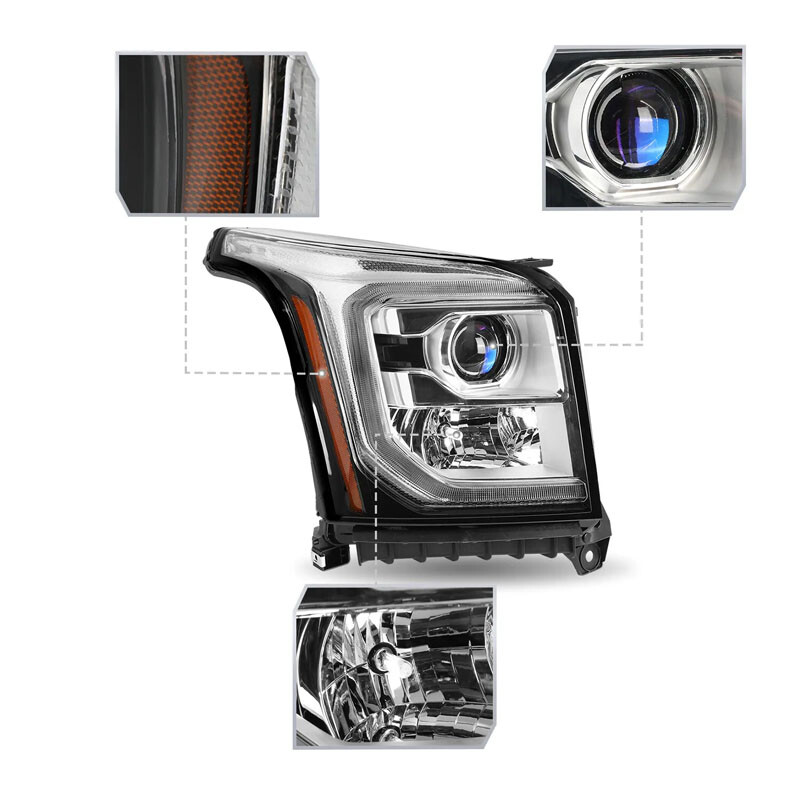 Passenger Headlight For 2015-2020 GMC Yukon Halogen Headlamp LED DRL Projector