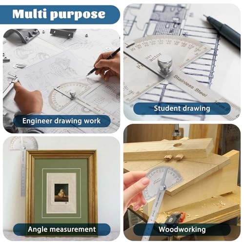 Stainless Steel Angle Protractor, 0-180 Degrees, Adjustable Woodworking Ruler