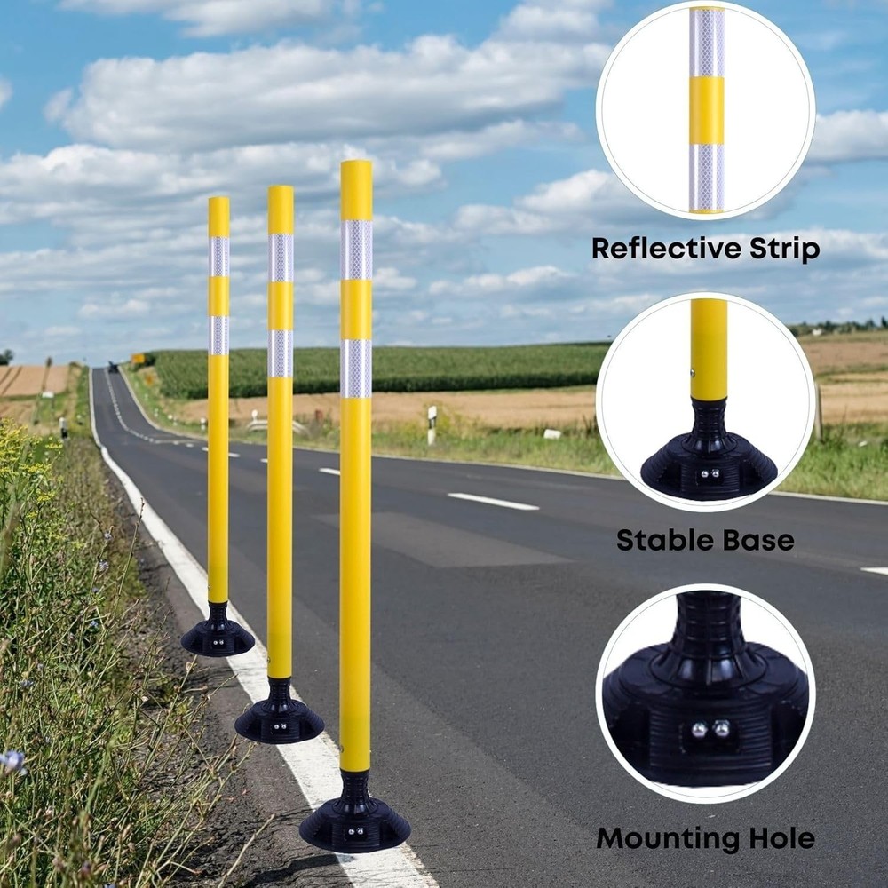 8PCS 48"Yellow Traffic Delineator Posts Spring Channelizer Posts for Road Safety