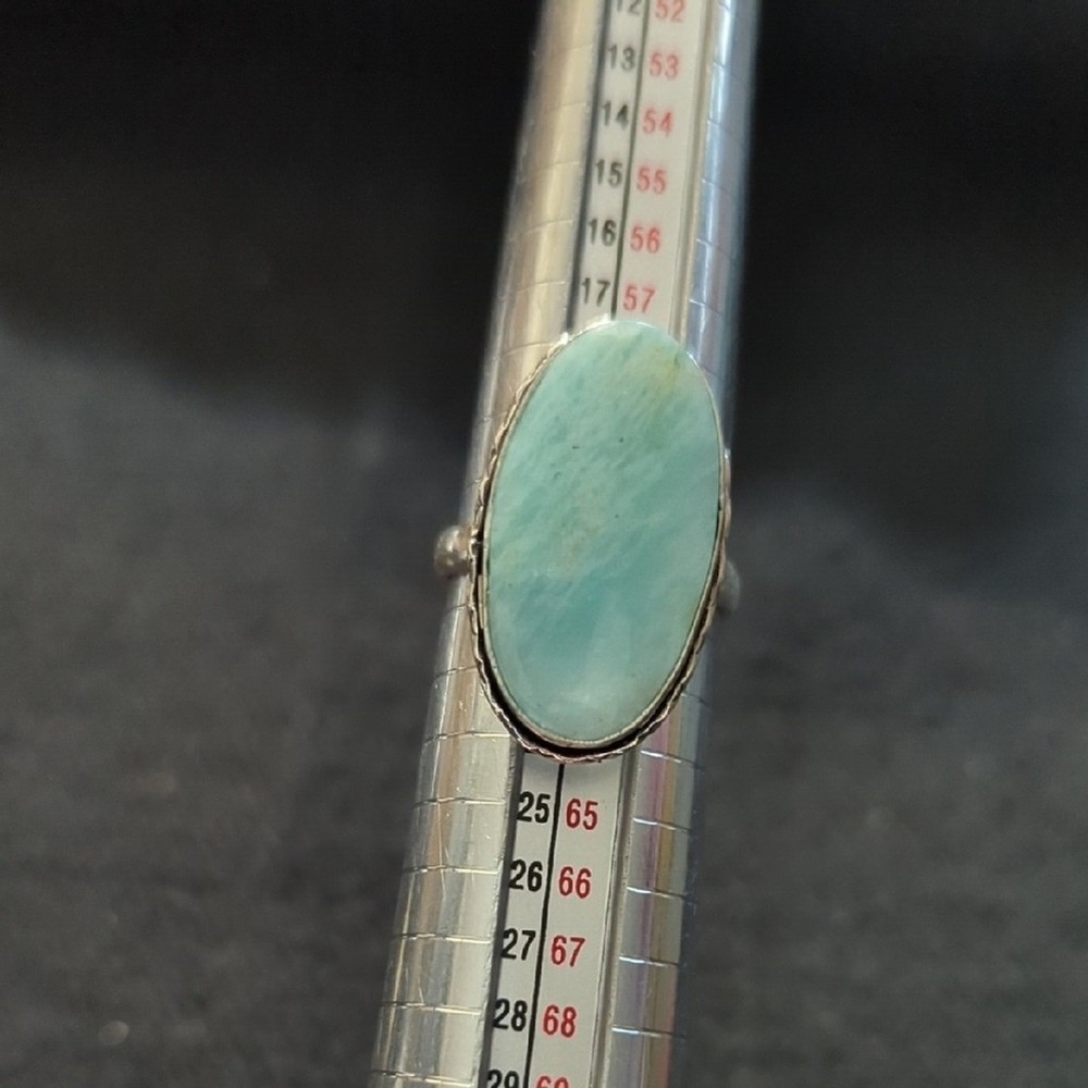 Silver Plated Pastel Blue Green Amazonite Gemstone Oval Statement Ring -Size 9.5