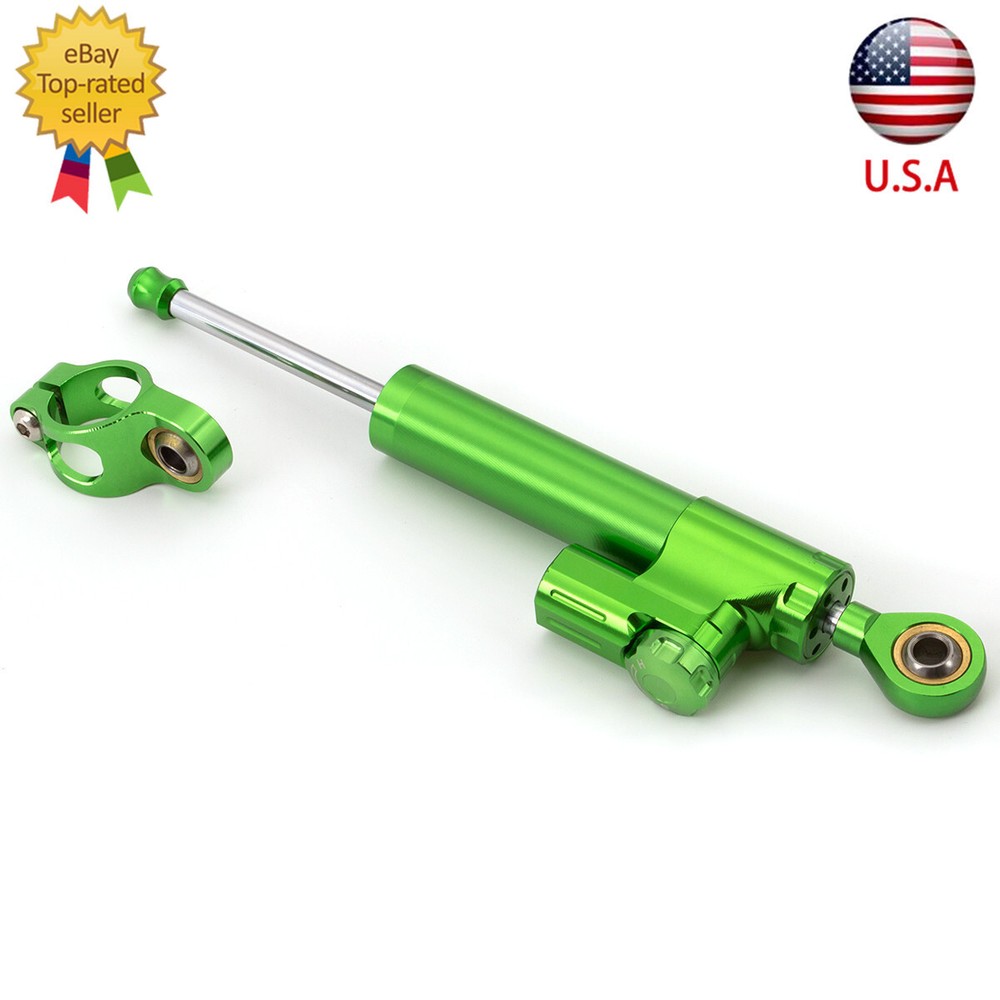 255mm Green CNC Steering Damper Linear Stabilizer Reversed Piston Universal