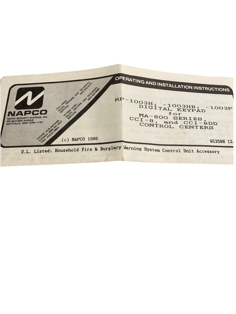 NEVER USED! Napco RP1003H Computerized Security System Digital Keypad - NOS