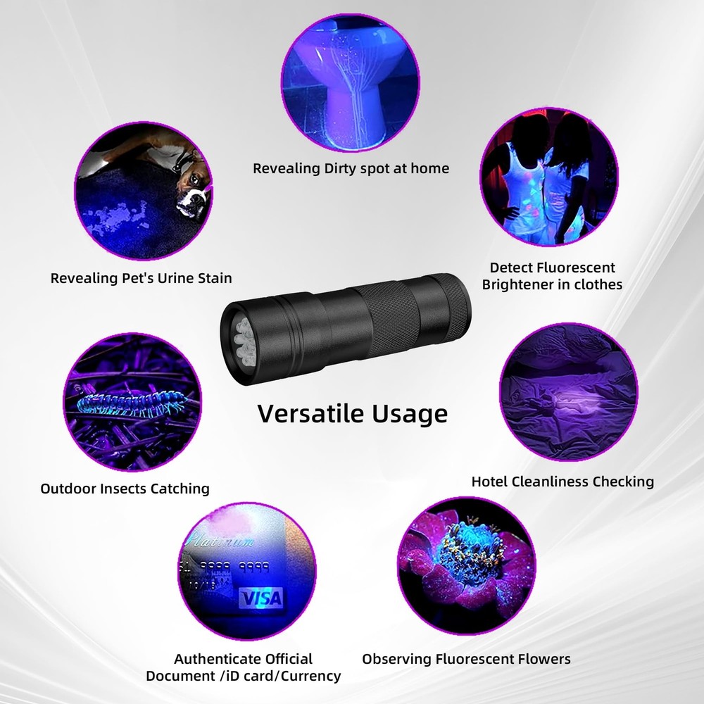 UV Flashlight Black Light–Small Portable Mini 12 LED Blacklight 1 pack,