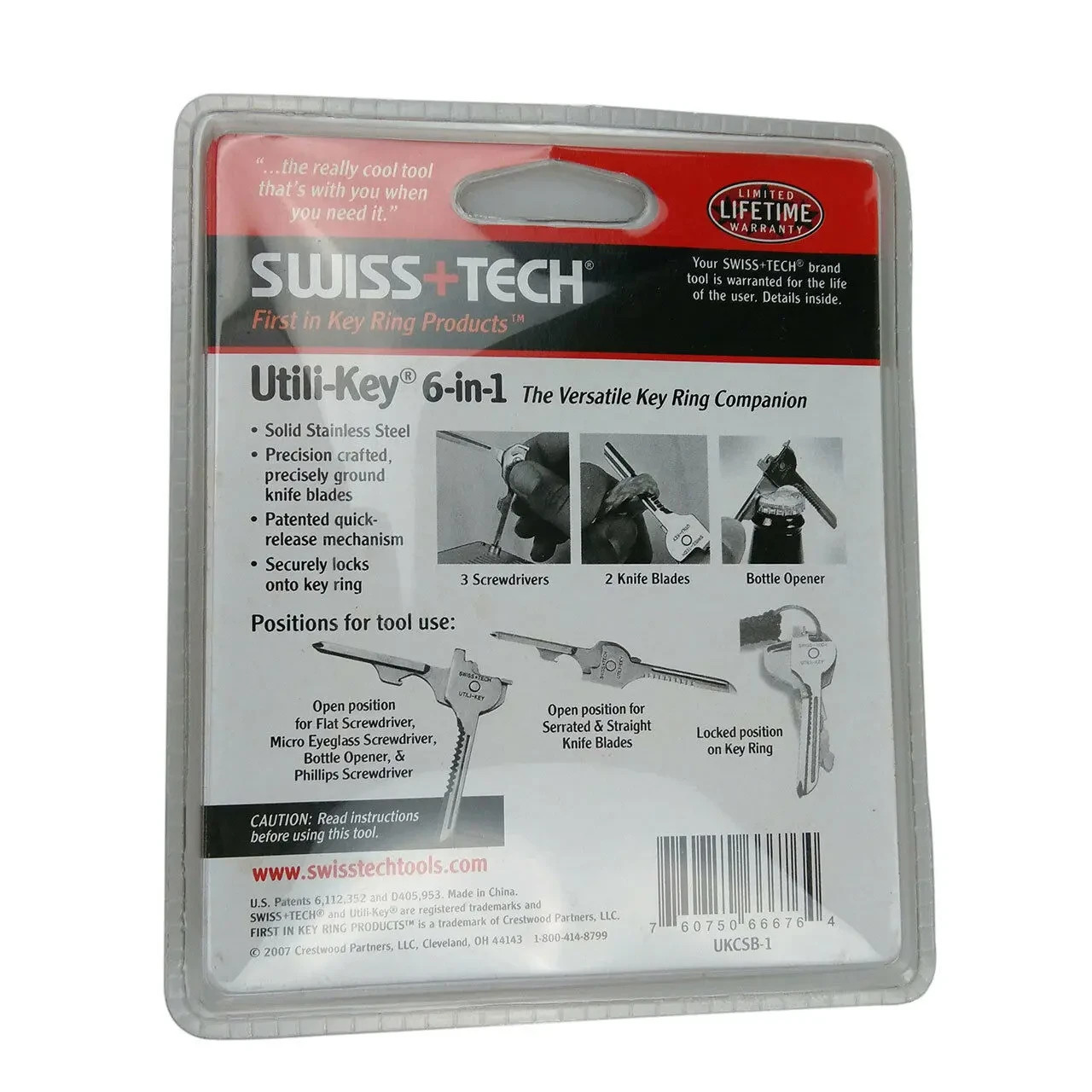 (1) Stainless Steel Swiss+Tech UKCSB 1 Utili-Key 6 In1 Keychain EDC Multi Tool