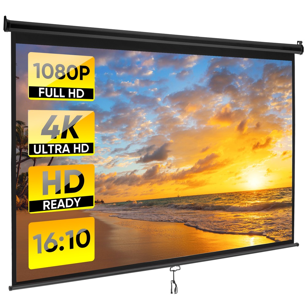 16:10 Screens Manual Manual Pull Down Projector Screen 4K / 8K Ultra HDR Black