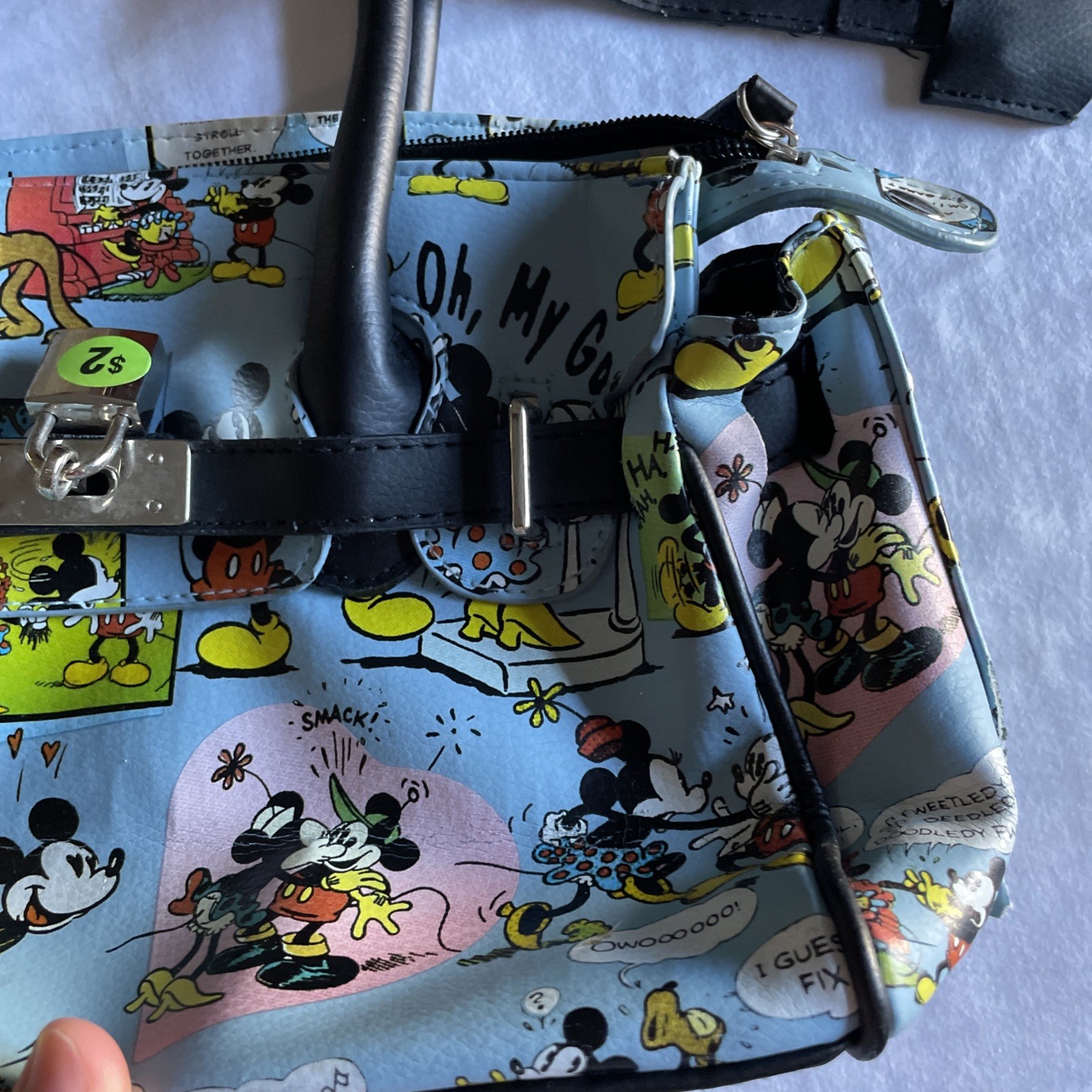 Disney Minnie & Mickey Mouse Lock & Key Satchel Purse Handbag Cartoon Comic Blue