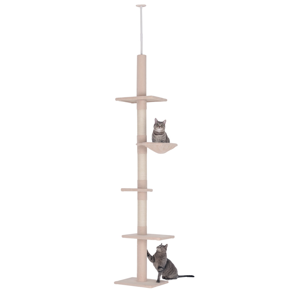 102" Adjustable Height Floor to Ceiling Cat Tree, 5 Level Cat Tower with Posts