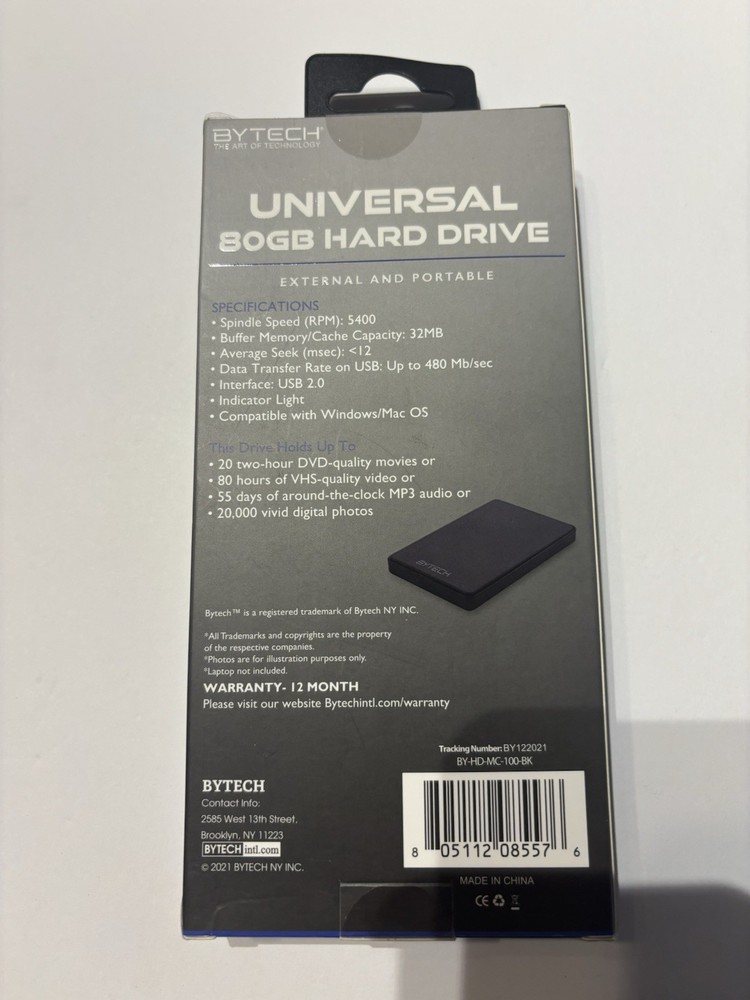 Universal 80GB Hard Drive for PC or Mac.