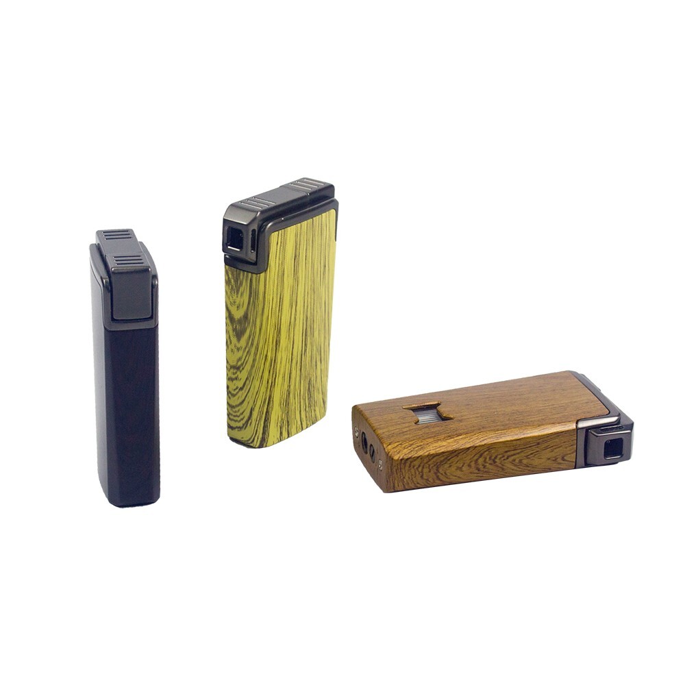Windproof Dual-Flame Refillable Butane Torch Lighter with Adjustable Jet Wood