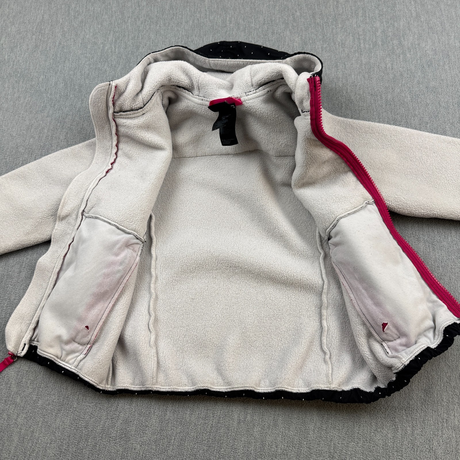 The North Face Jacket Teen Girls XS 6 Black White Denali Hooded Diamond Fleece