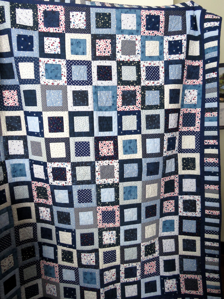 Quilt Lap Throw Hand Quilted Machine Pieced Americana Squares Signed Dated