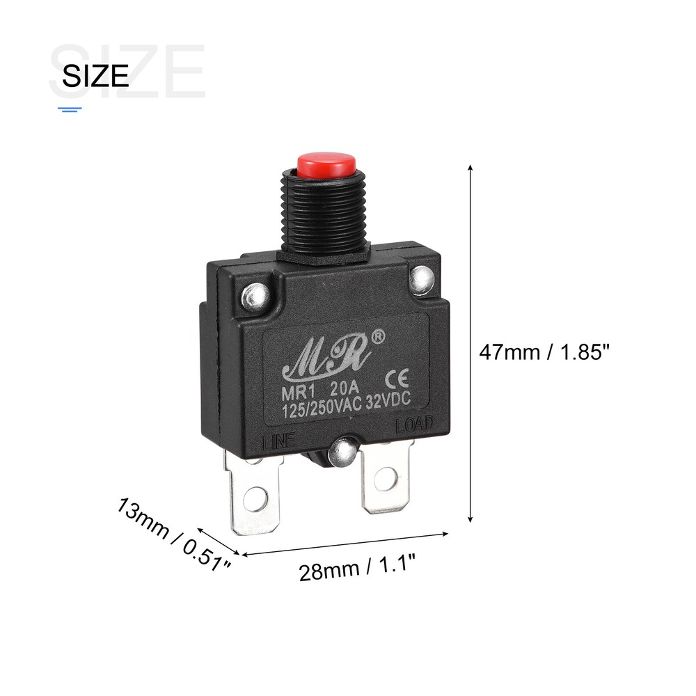 2 x Circuit Overload Protector 20A AC125/250V DC32V Push Button Thermal with Cap