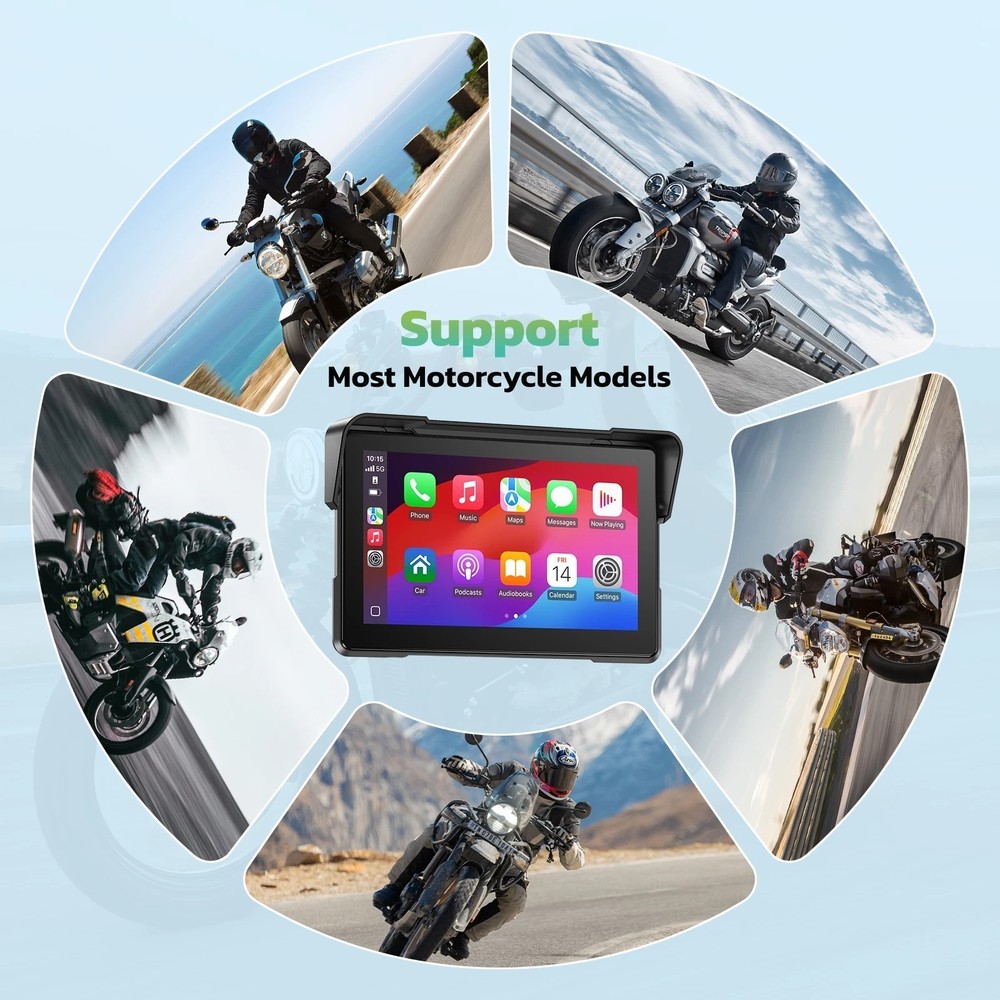 Lamtto 7" Portable Carplay Wireless Android Auto Motorcycle GPS Navigation MP5