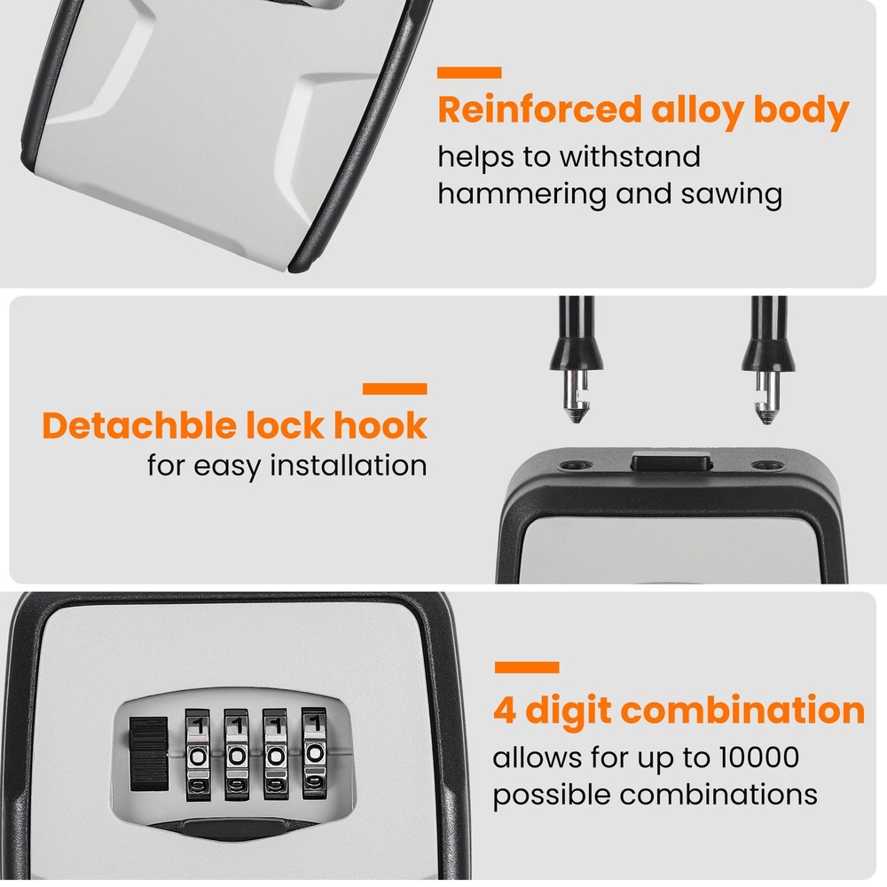 Portable Key Lock Box Gray Wall Mounted for House Key 6 Key Capacity Code