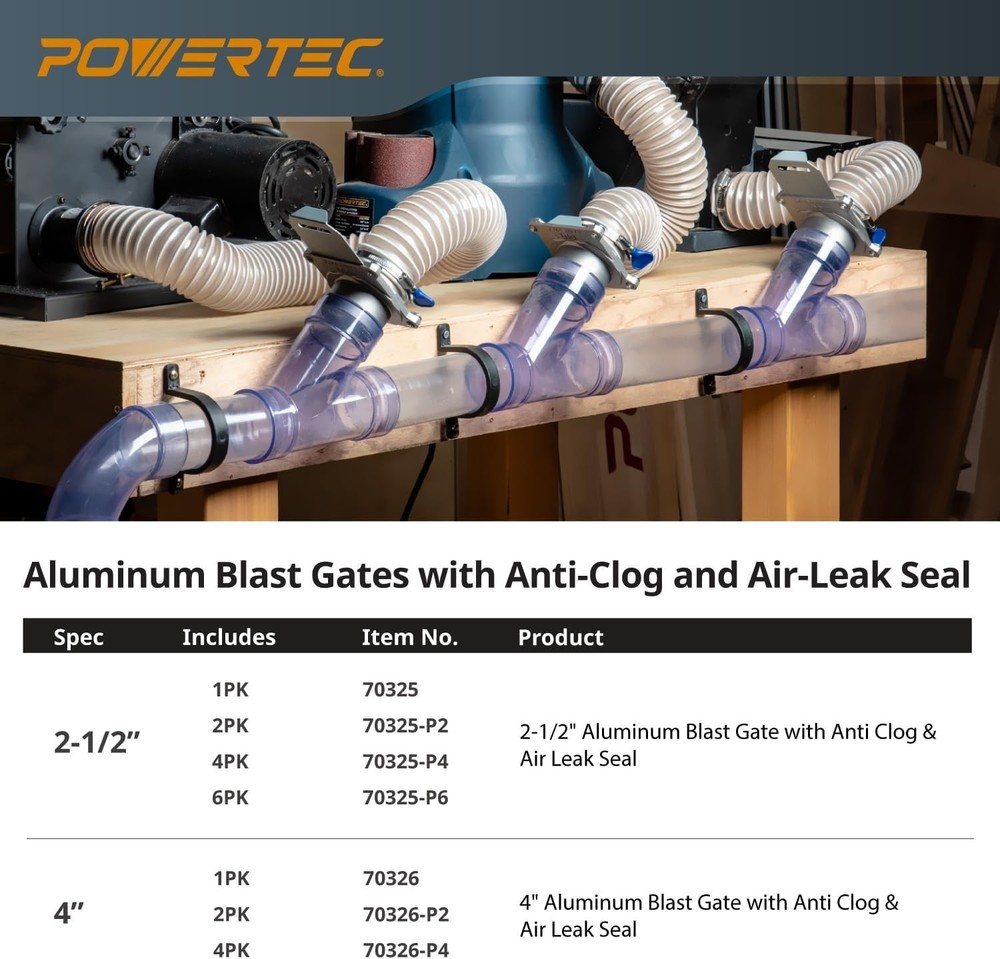 2-1/2" Aluminum Blast Gate 2-Pack for Dust Collection Efficiency