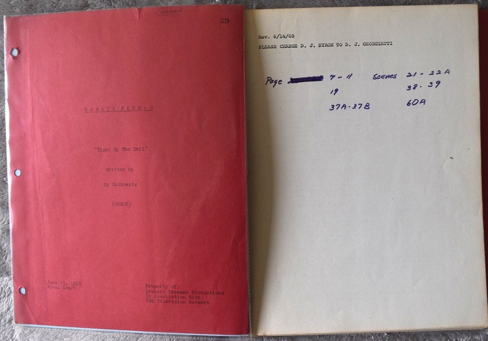 1968 Hawaii Five-O (Tiger by The Tail) Original Screenplay Script