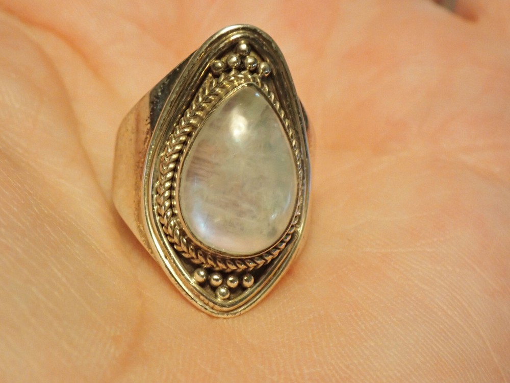 Rainbow Moonstone Sterling Silver Ring sz.7