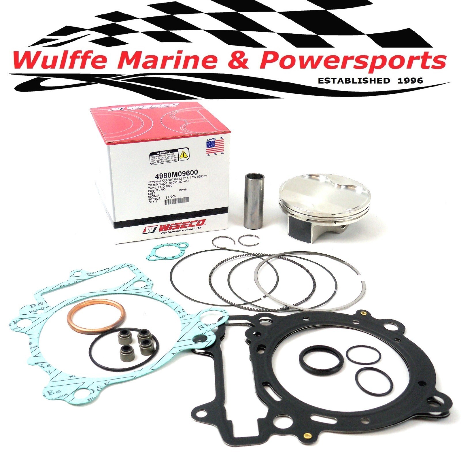 Top End Rebuild Kit Kawasaki KX450F 2009-12 Wiseco Piston + Gaskets 96mm  12:1