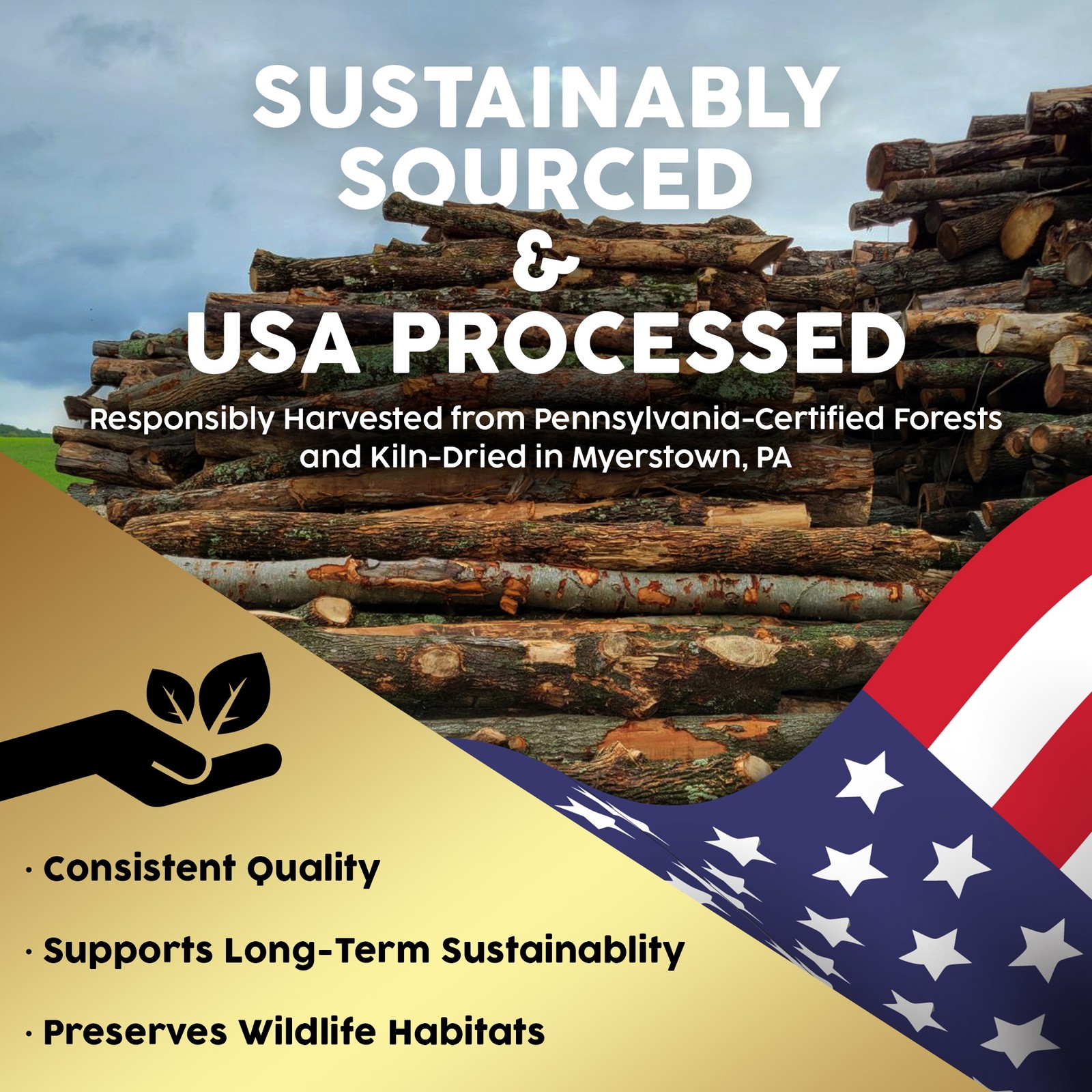 Firewood Central Kiln-Dried Hickory 16" Splits (14–18) – Clean Burn, USA Sourced