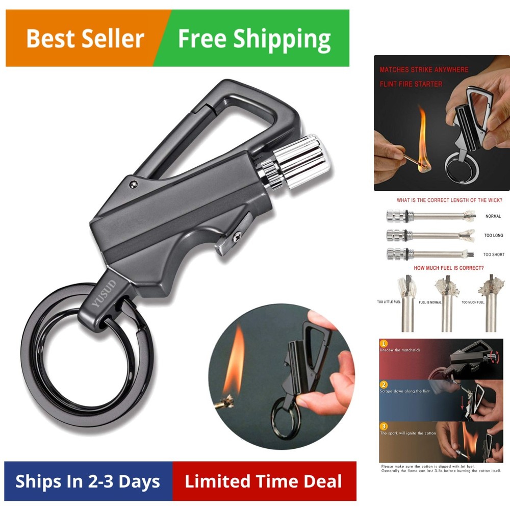 Permanent Match, Flint Fire Starter Never Ending Match Keychain Lighter with ...