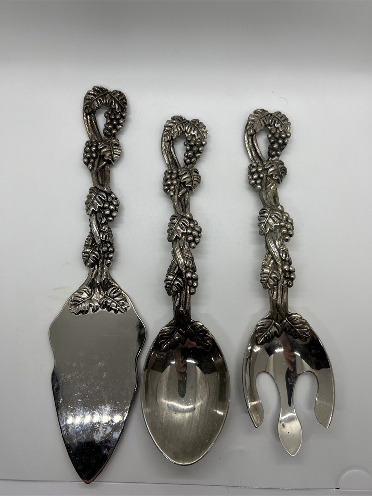 Vtg Godinger Silver Plated Grape Floral Serving Fork Spoon & Slicer