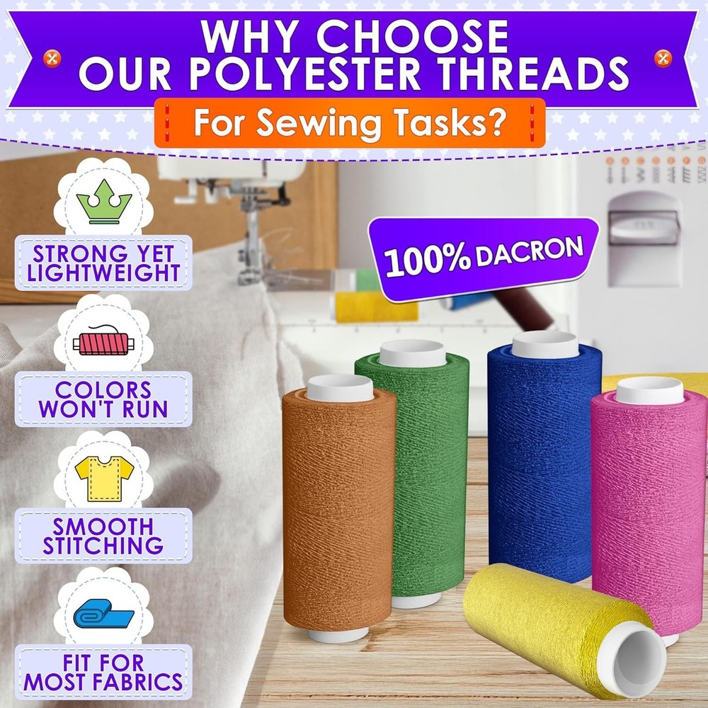 Versatile Sewing Thread Collection 36 Colors 250 Yards Strong Polyester Spools