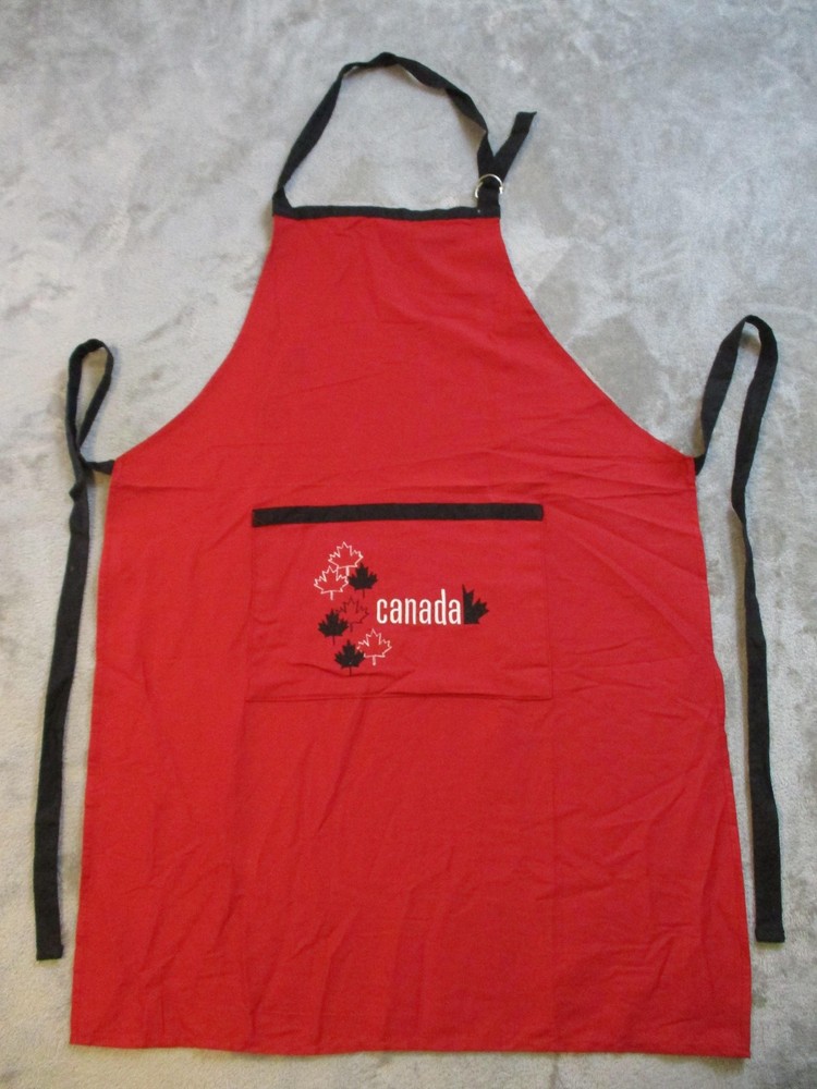 Vintage Canada Maple Leaf Bib Apron Red Cotton One Size Kitchen