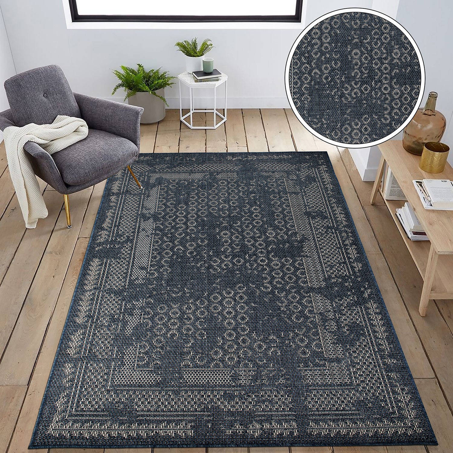 Rugshop Outdoor Carpet Bohemian Border Indoor/Outdoor Area Rug Out Door Rugs 5x7