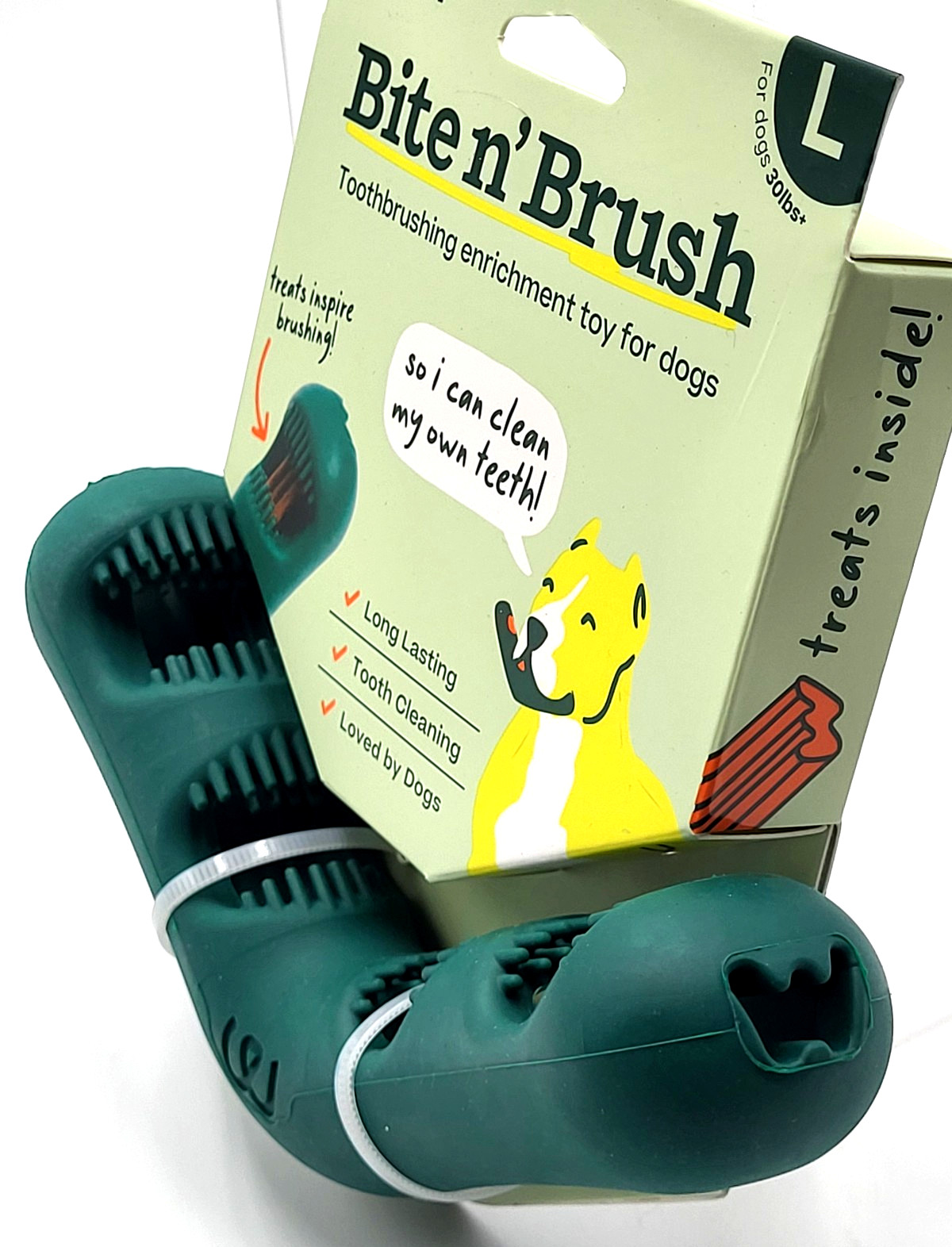 Woof Bite n' Brush Large Treat Holder Toothbrush Tough Non Toxic For Dogs 7.5"