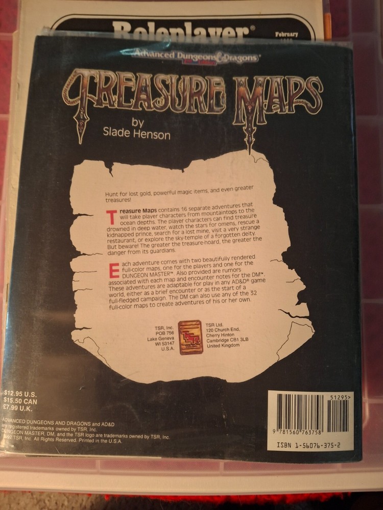 Advanced Dungeons & Dragons 2nd Ed: Treasure Maps Accessory TSR9377 AD&D