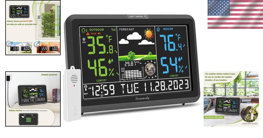 Large Display Wireless Indoor Outdoor Thermometer with Atomic Clock Precision