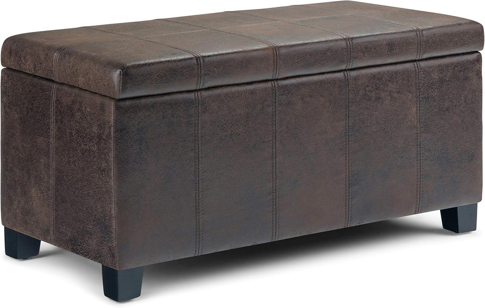 Dover Storage Ottoman Bench - 36 Inch Wide Upholstered Vegan Leather Rectangular