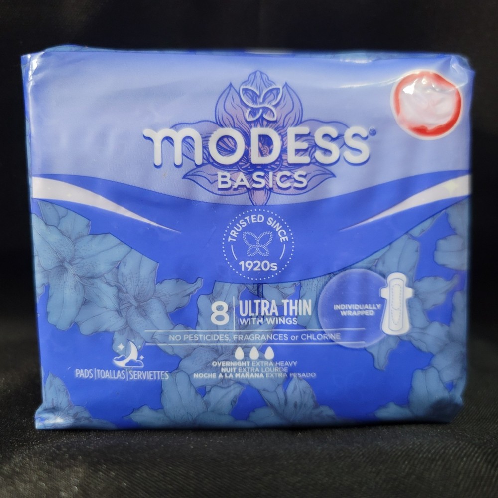 Modess Basics Ultra Thin with Wings Overnight Extra Heavy Pads Unscented