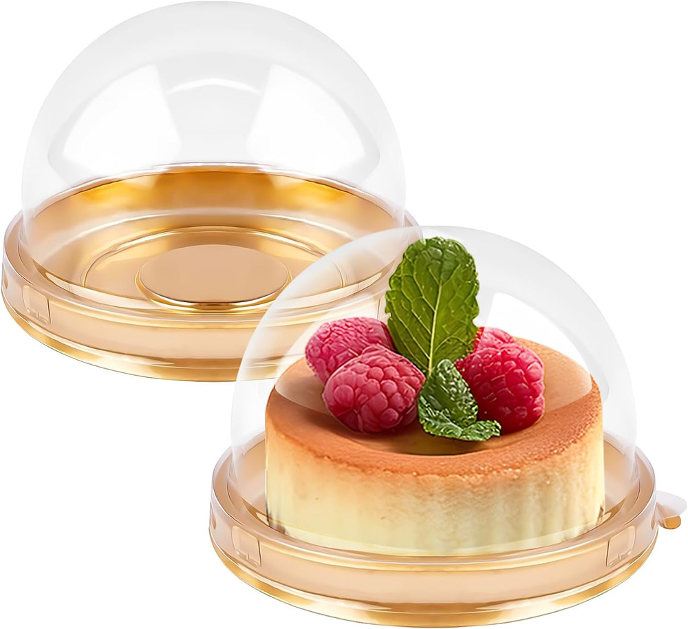 100 Pack Mini Cake Containers, Clear Plastic Small Cupcake Boxes with Dome Lids