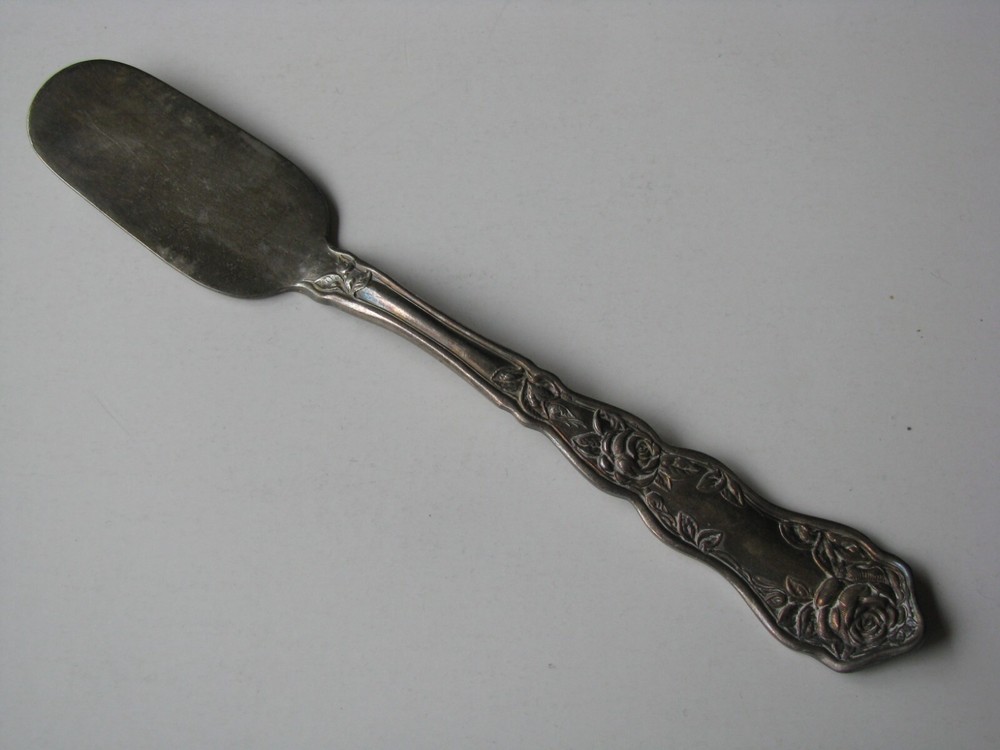 Vtg Wm William Rogers & Son AA Silver Plate Flatware 6' Butter Knife Rose Flower