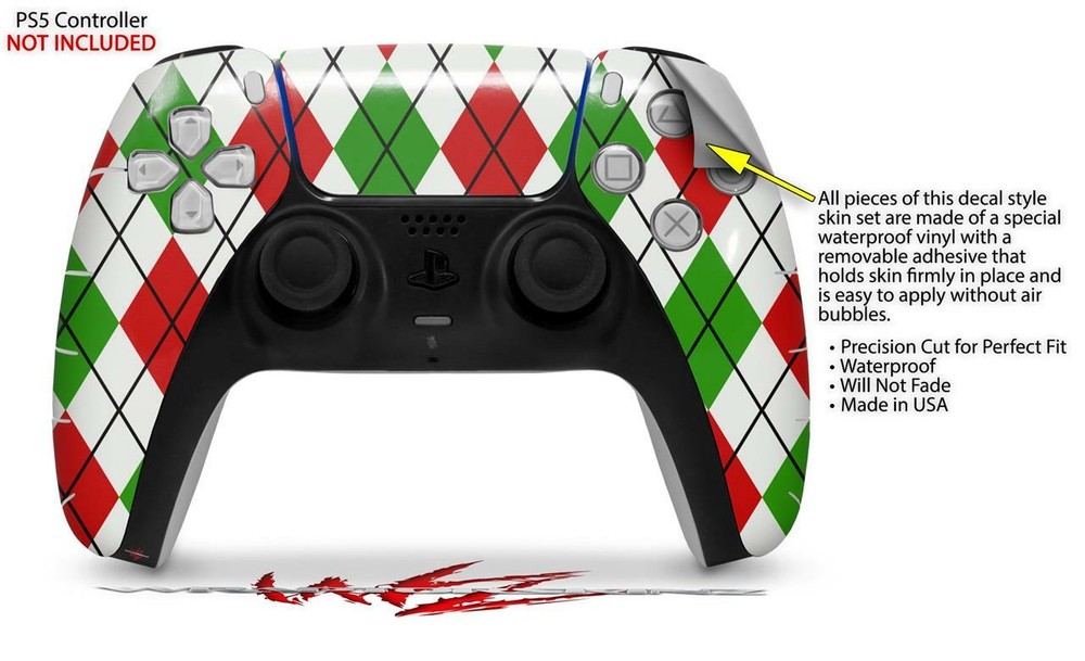 Skin Sony PS5 Controller Argyle Red and Green