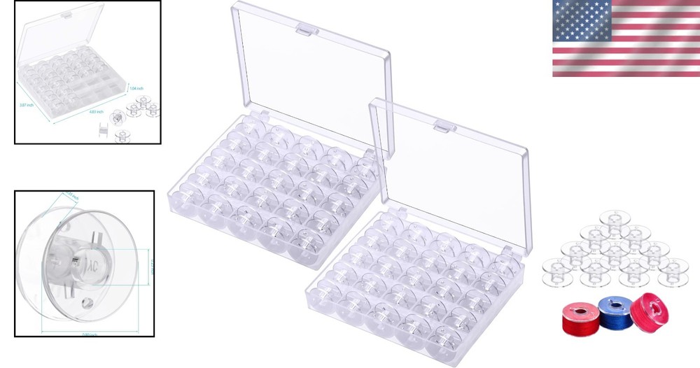 Durable 50 Pcs Sewing Machine Bobbins Class 15 with 2 Clear Storage Boxes