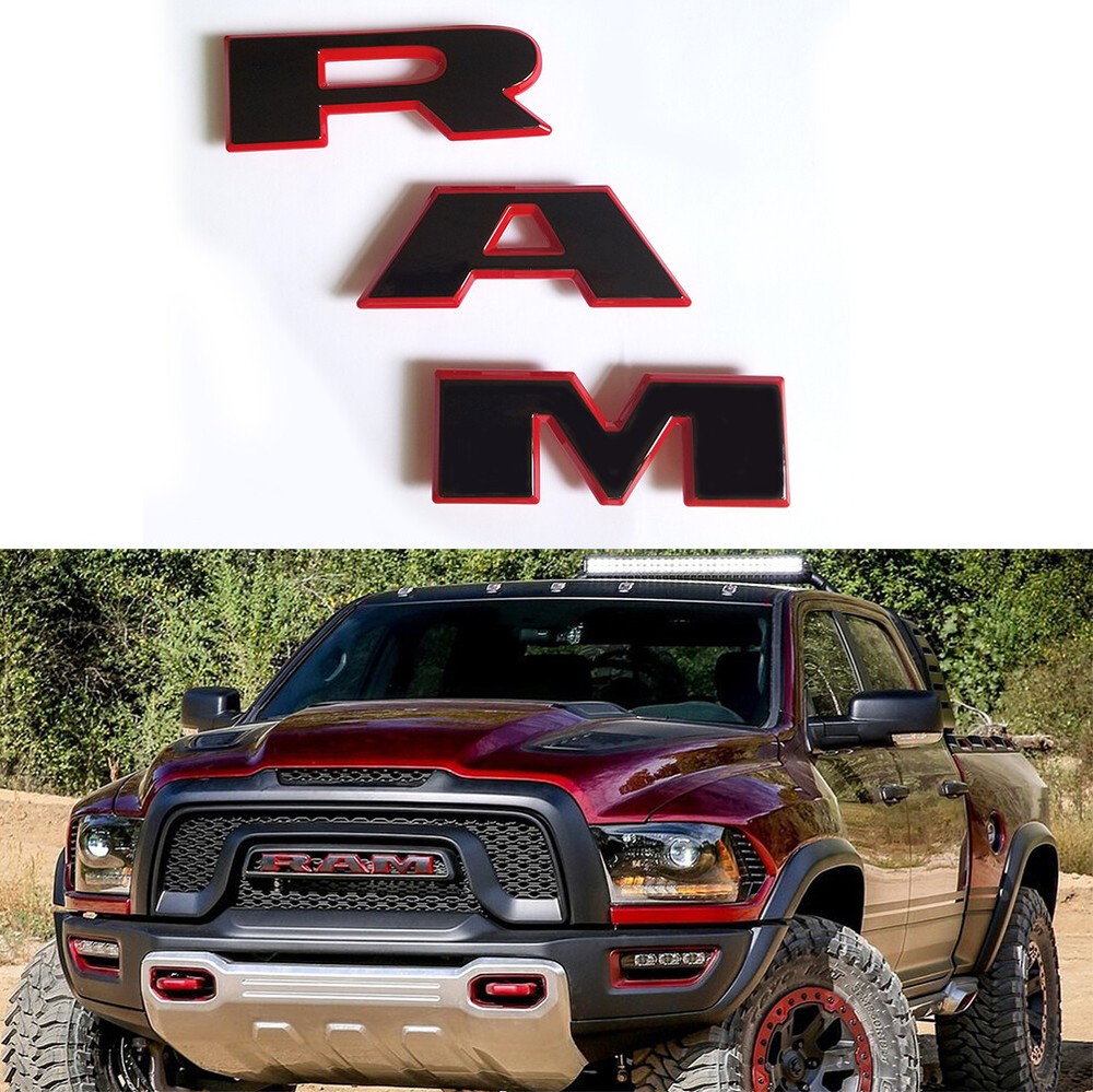 1x RAM Grille Emblem Front Badge for 2019+ RAM1500 68298470AA Red frame
