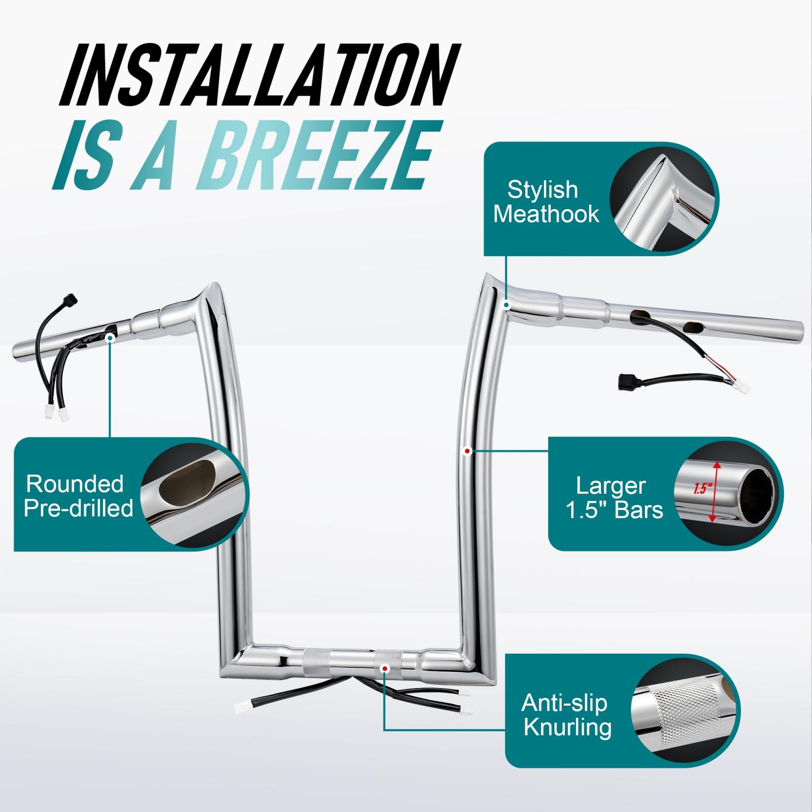 For Harley 14" Pre-wired Ape Hanger 1.25" Clamp for Road Glide with ABS 2024-up