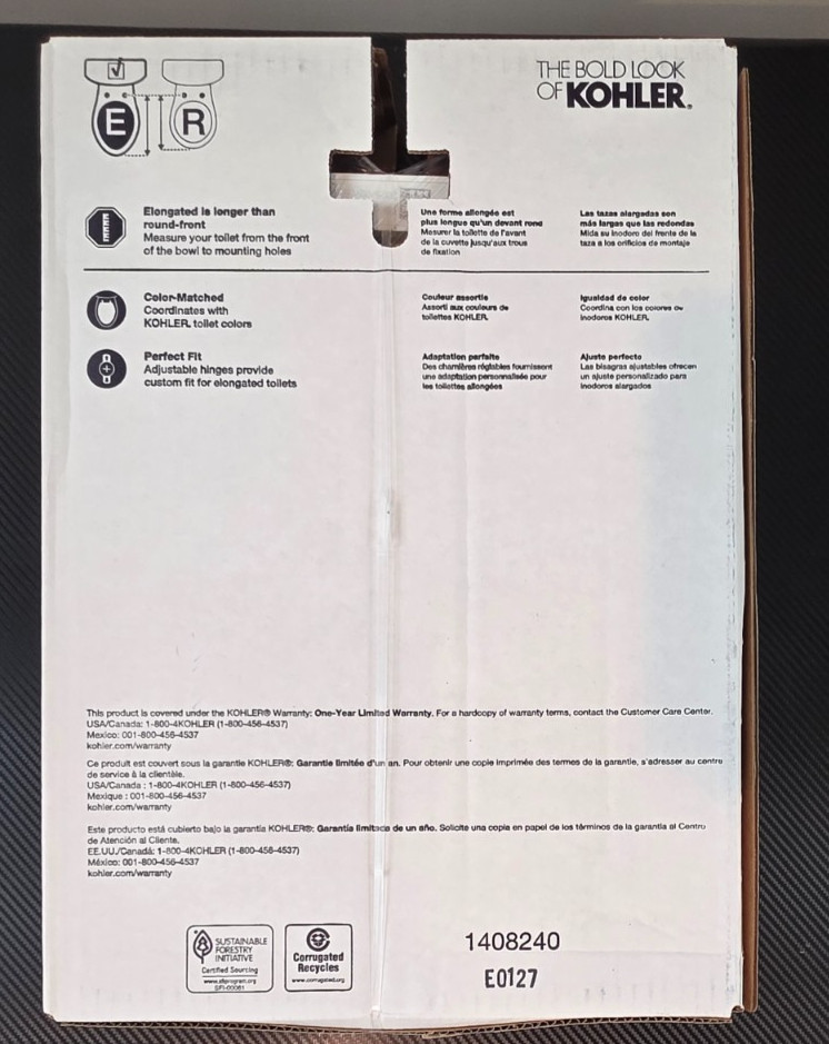 Kohler 20110-0 Grip-Tight Brevia Quiet-Close Elongated Toilet Seat White