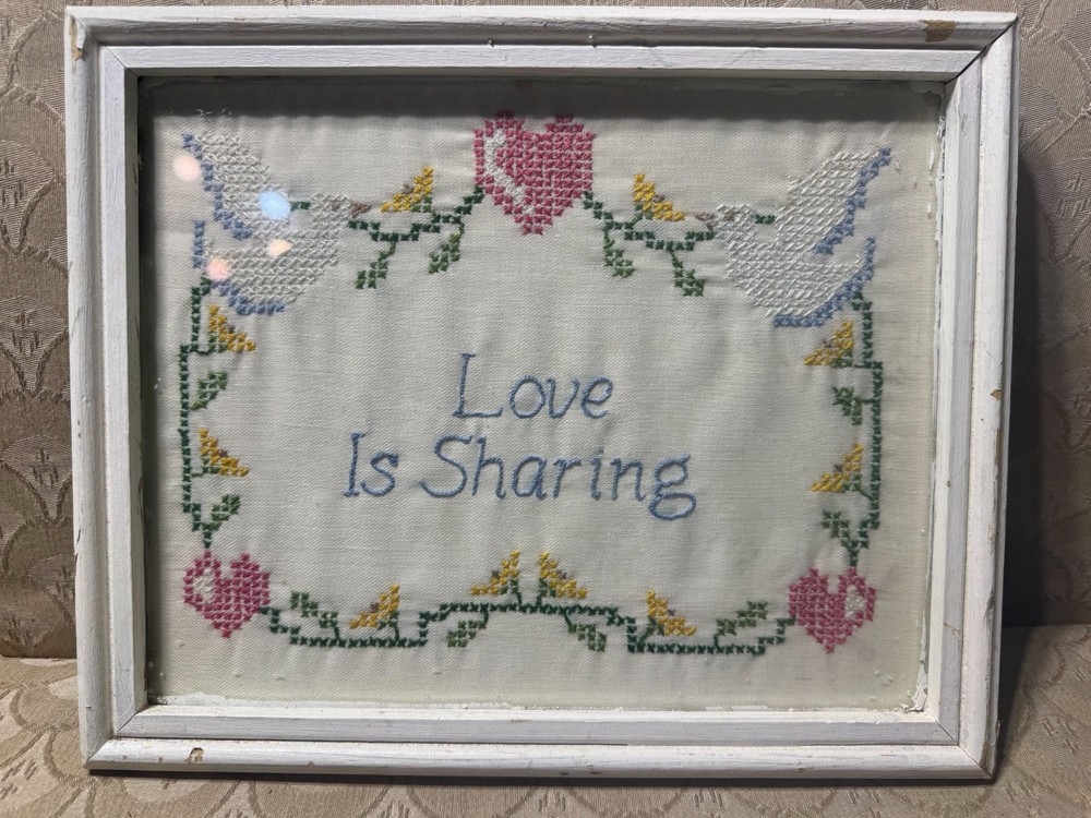Vintage Needlepoint "Love Is Sharing" - Framed