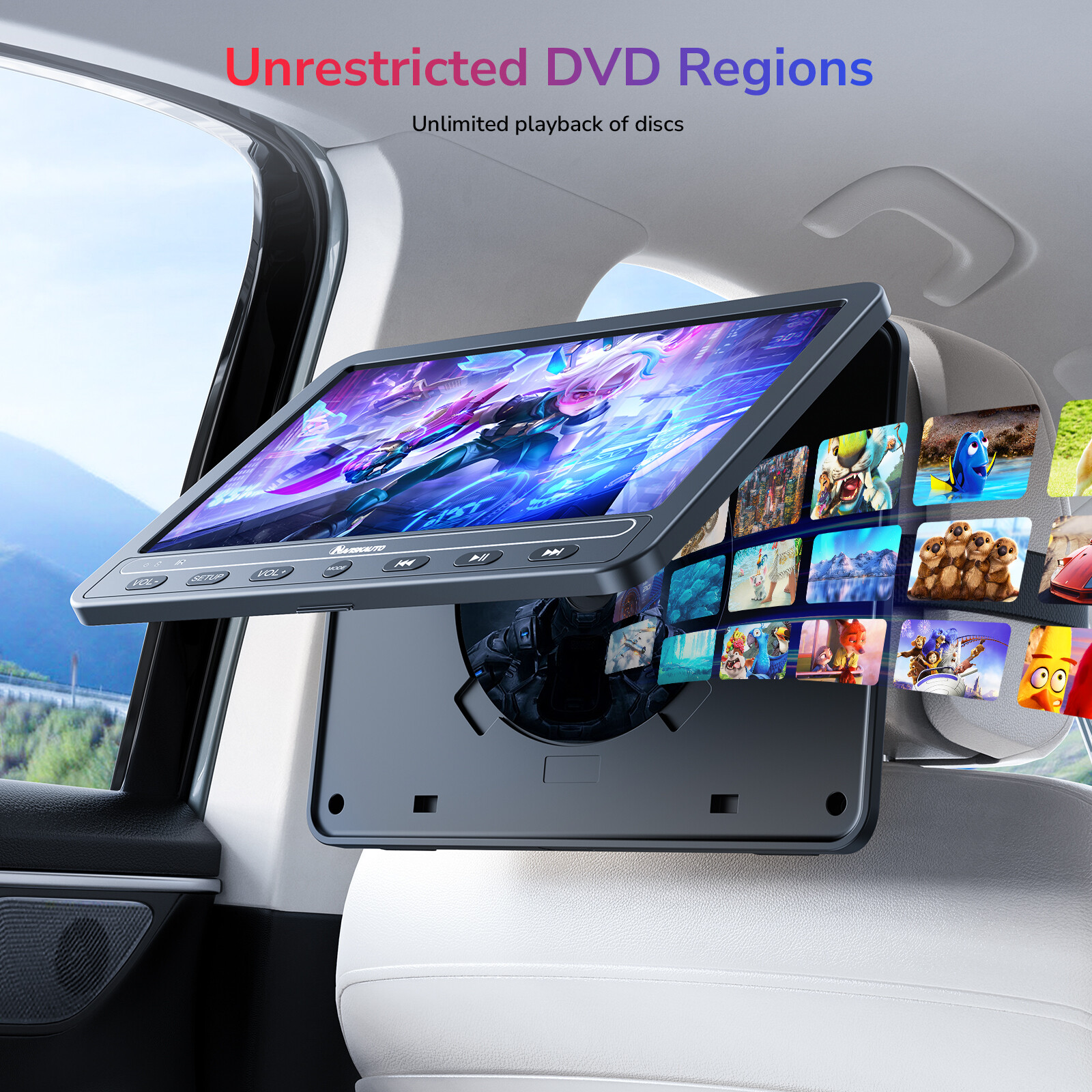 2x10.5" Car Headrest Monitor TV Dual DVD Player USB SD With Headset Rechargeable
