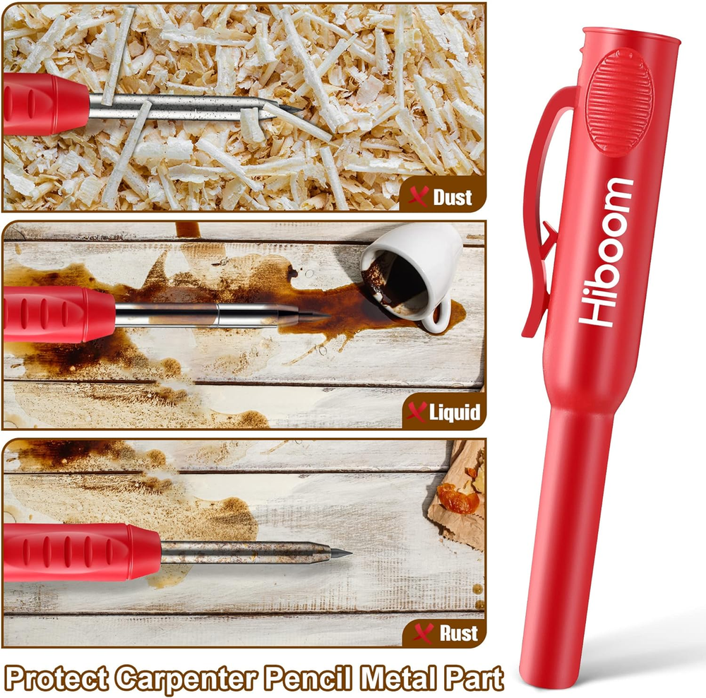2 Pack Solid Carpenter Pencils with Pencil Cap and 18 Refills, Long Nose Deep...
