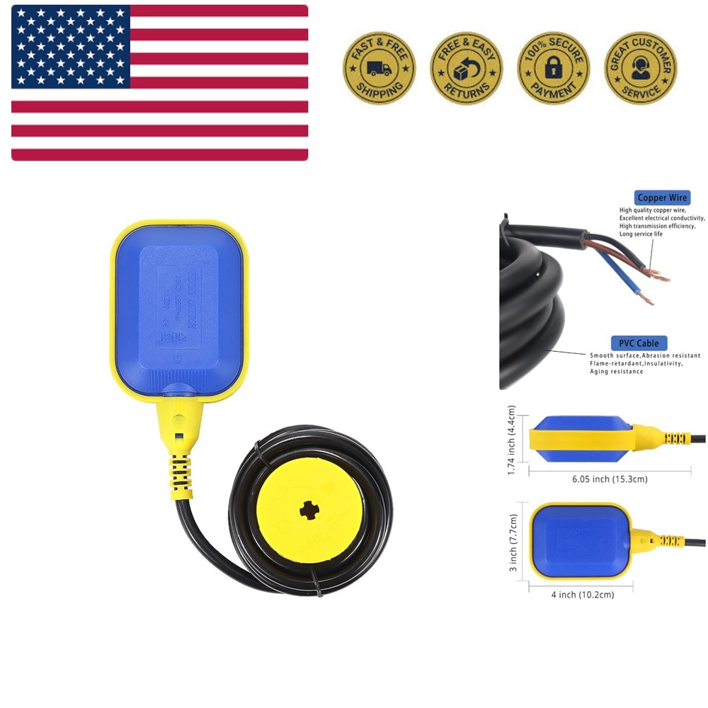 Float Switch, 220V 16A Waterproof Tethered Float Switch & Liquid Level Contro...